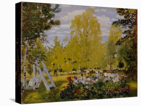 Landscape with a Flower Bed-Boris Michaylovich Kustodiev-Stretched Canvas