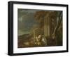 Landscape with a Ford, before 1640 (Oil on Canvas)-Sebastien Bourdon-Framed Giclee Print