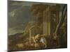 Landscape with a Ford, before 1640 (Oil on Canvas)-Sebastien Bourdon-Mounted Giclee Print