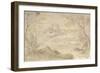 Landscape with a Fortified Town (Ink & Wash on Paper)-Claude Lorrain (1600-82)-Framed Giclee Print