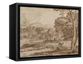 Landscape with a Herd of Deer-Claude Lorraine-Framed Stretched Canvas