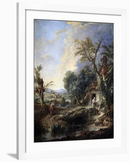 Landscape with a Hermit, 1742-François Boucher-Framed Giclee Print