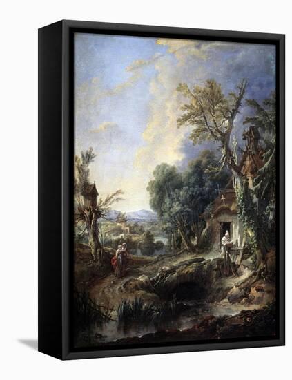 Landscape with a Hermit, 1742-François Boucher-Framed Stretched Canvas