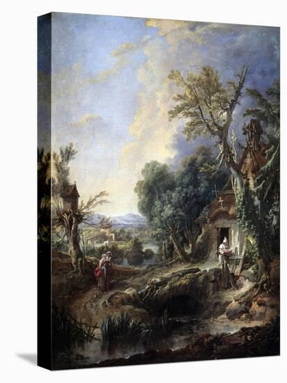 Landscape with a Hermit, 1742-François Boucher-Stretched Canvas