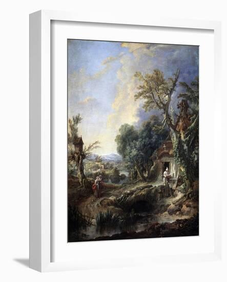 Landscape with a Hermit, 1742-François Boucher-Framed Giclee Print