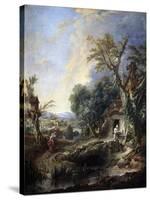 Landscape with a Hermit, 1742-François Boucher-Stretched Canvas