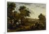 Landscape with a Hunting Party, C.1655-60 (Oil on Wood)-Nicolaes Pietersz Berchem-Framed Giclee Print