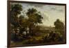 Landscape with a Hunting Party, C.1655-60 (Oil on Wood)-Nicolaes Pietersz Berchem-Framed Giclee Print