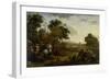 Landscape with a Hunting Party, C.1655-60 (Oil on Wood)-Nicolaes Pietersz Berchem-Framed Giclee Print