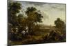 Landscape with a Hunting Party, C.1655-60 (Oil on Wood)-Nicolaes Pietersz Berchem-Mounted Giclee Print