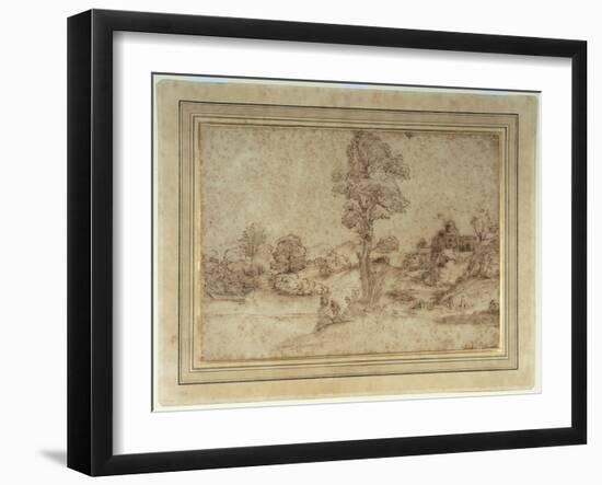 Landscape with a Lake and Buildings, a Mother and Child Seated by a Tree-Pietro Paolo Bonzi-Framed Giclee Print