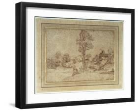 Landscape with a Lake and Buildings, a Mother and Child Seated by a Tree-Pietro Paolo Bonzi-Framed Giclee Print