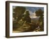 Landscape with a Man Scooping Water from a Stream, C.1637 (Oil on Canvas)-Nicolas Poussin-Framed Giclee Print