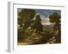 Landscape with a Man Scooping Water from a Stream, C.1637 (Oil on Canvas)-Nicolas Poussin-Framed Giclee Print