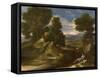 Landscape with a Man Scooping Water from a Stream, C.1637 (Oil on Canvas)-Nicolas Poussin-Framed Stretched Canvas