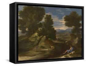 Landscape with a Man Scooping Water from a Stream, Ca 1637-Nicolas Poussin-Framed Stretched Canvas