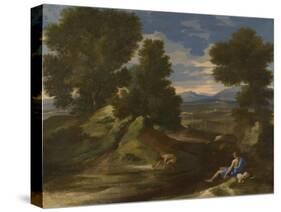 Landscape with a Man Scooping Water from a Stream, Ca 1637-Nicolas Poussin-Stretched Canvas