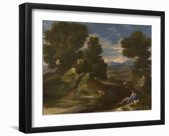 Landscape with a Man Scooping Water from a Stream, Ca 1637-Nicolas Poussin-Framed Giclee Print