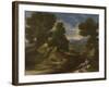 Landscape with a Man Scooping Water from a Stream, Ca 1637-Nicolas Poussin-Framed Giclee Print