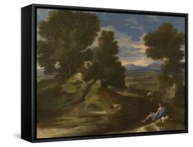 Landscape with a Man Scooping Water from a Stream, Ca 1637-Nicolas Poussin-Framed Stretched Canvas