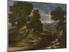 Landscape with a Man Scooping Water from a Stream, Ca 1637-Nicolas Poussin-Mounted Giclee Print