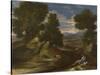 Landscape with a Man Scooping Water from a Stream, Ca 1637-Nicolas Poussin-Stretched Canvas