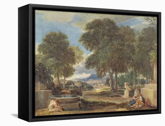 Landscape with a Man Washing His Feet at a Fountain-David Cox-Framed Stretched Canvas
