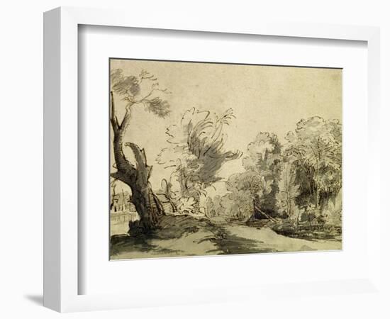 Landscape with a Path, an Almost Dead Tree on the Left and a Footbridge Leading to a Farm-Rembrandt van Rijn-Framed Giclee Print