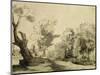 Landscape with a Path, an Almost Dead Tree on the Left and a Footbridge Leading to a Farm-Rembrandt van Rijn-Mounted Giclee Print
