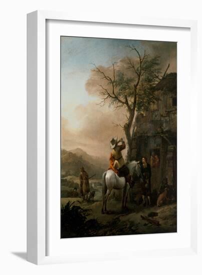 Landscape with a Resting Horseman in Front of a Tavern, 17Th Century (Oil on Panel)-Philips Wouwermans Or Wouwerman-Framed Giclee Print