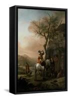 Landscape with a Resting Horseman in Front of a Tavern, 17Th Century (Oil on Panel)-Philips Wouwermans Or Wouwerman-Framed Stretched Canvas