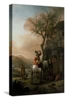 Landscape with a Resting Horseman in Front of a Tavern, 17Th Century (Oil on Panel)-Philips Wouwermans Or Wouwerman-Stretched Canvas
