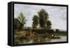 Landscape with a River, 19th Century-Jean-Baptiste-Camille Corot-Framed Stretched Canvas