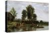 Landscape with a River, 19th Century-Jean-Baptiste-Camille Corot-Stretched Canvas