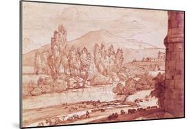 Landscape with a River, a Herd of Cattle and a Herdsman (Pen, W/C and Bistre Wash)-Claude Lorraine-Mounted Giclee Print