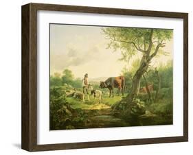 Landscape with a Shepherd, 1826-Friedrich Gauermann-Framed Giclee Print