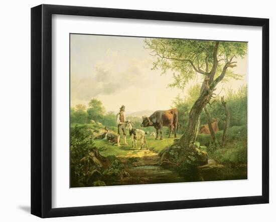 Landscape with a Shepherd, 1826-Friedrich Gauermann-Framed Giclee Print