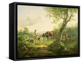 Landscape with a Shepherd, 1826-Friedrich Gauermann-Framed Stretched Canvas