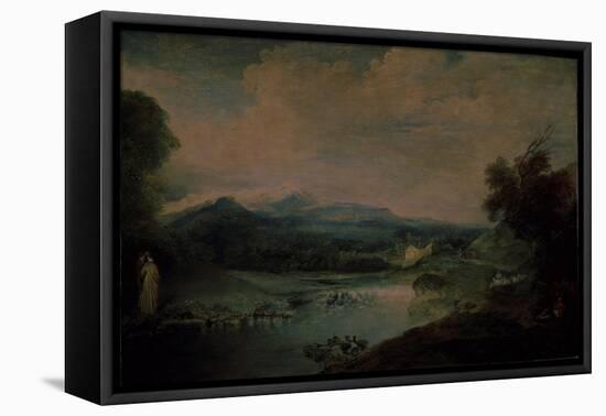 Landscape with a Waterfall, Ca 1714-Jean Antoine Watteau-Framed Stretched Canvas