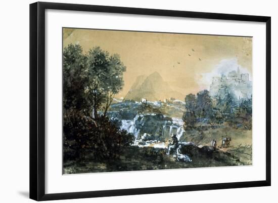 Landscape with a Waterfall, Italian Painting of 18th Century-Francesco Zuccarelli-Framed Giclee Print