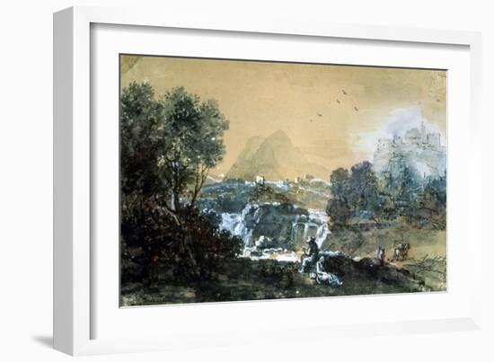 Landscape with a Waterfall, Italian Painting of 18th Century-Francesco Zuccarelli-Framed Giclee Print