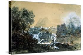 Landscape with a Waterfall, Italian Painting of 18th Century-Francesco Zuccarelli-Stretched Canvas