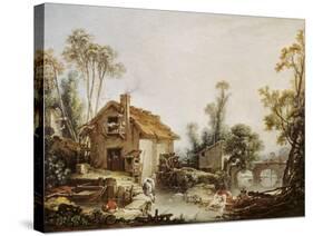 Landscape with a Watermill-Francois Boucher-Stretched Canvas