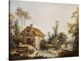 Landscape with a Watermill-Francois Boucher-Stretched Canvas