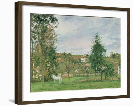 Landscape with a White Horse in a Field, L'Ermitage, 1872-Camille Pissarro-Framed Giclee Print