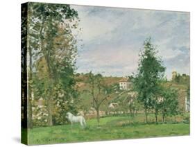 Landscape with a White Horse in a Field, L'Ermitage, 1872-Camille Pissarro-Stretched Canvas