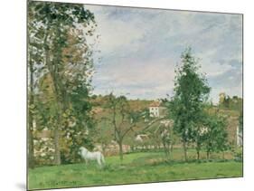 Landscape with a White Horse in a Field, L'Ermitage, 1872-Camille Pissarro-Mounted Giclee Print