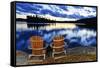 Landscape with Adirondack Chairs on Shore of Relaxing Lake at Sunset in Algonquin Park, Canada-elenathewise-Framed Stretched Canvas