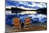 Landscape with Adirondack Chairs on Shore of Relaxing Lake at Sunset in Algonquin Park, Canada-elenathewise-Mounted Photographic Print