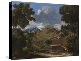 Landscape with Antique Tomb and Two Figures, 1642-1647-Nicolas Poussin-Stretched Canvas